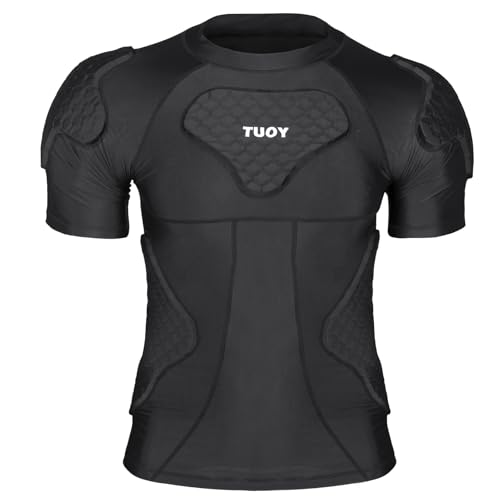 Men's Padded Compression Shirt with Chest Ribs Shoulder Back Pads - Medium dlblack