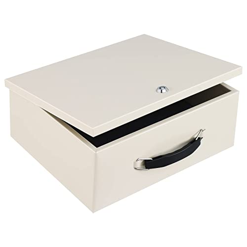 Dalmbox Portable Fire Safe Box with Key Lock, Fire Resistant Metal Lock Box for Documents, Security Strong Storage Box Safety Deposit Box for Home, Outside, Car, XL Large,13.2¡±x 11¡±x 5.1'', Beige