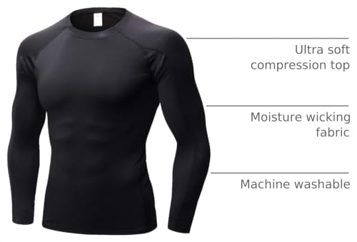 Men's Long Sleeve Compression Shirt - Quick Dry Base Layer - Large/Black