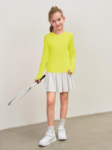 Long Sleeve Athletic Yoga Top for Girls - Lightweight Crewneck Tee with Thumb Holes - Yellow, 13-14 Years