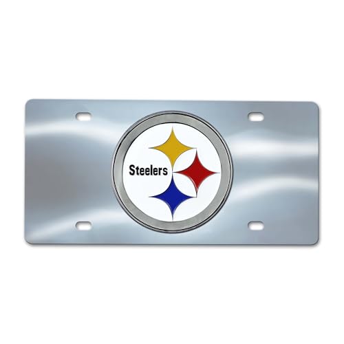 Pittsburgh Steelers Stainless Steel License Plate with 3D Emblem - 6"x12"