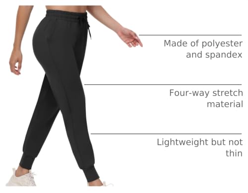 Lightweight Comfy Joggers for Women - 4 Pack with Pockets - Black, Large