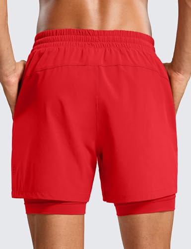 CRZ YOGA 2-in-1 Running Shorts with 7'' Deep Red Liner, Lightweight & Quick-Drying