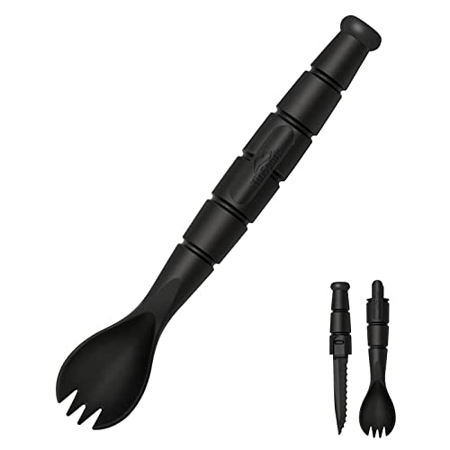 Tactical Spork with Knife - 3 in 1 Camping Utensils, Black