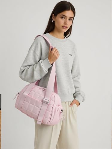 CAMTOP Mini Gym Bag for Women Coral Pink 12.6" Quilted Sports Tote with Wet Compartment & Coin Purse