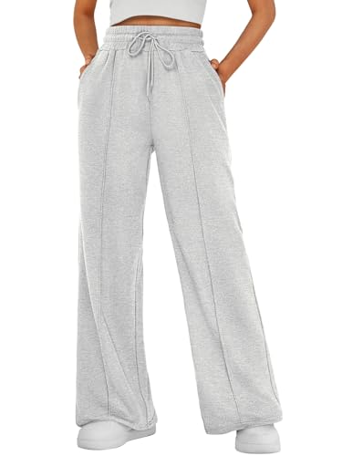 AUTOMET Women’s Wide Leg Sweatpants - Baggy Lounge Pants, Medium, Gray