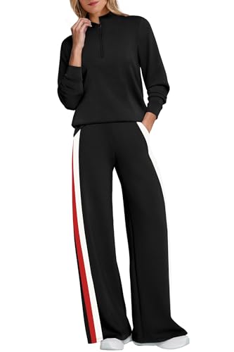 WIHOLL Women's 2-Piece Travel Sweatsuit Set - Black, Medium - Airport & Vacation Loungewear