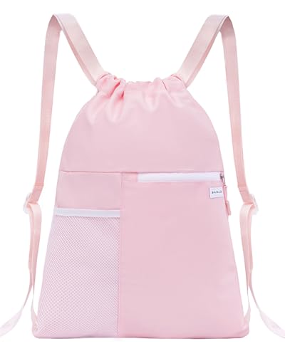 Large Capacity Drawstring Backpack with Mesh Pocket - Water-Resistant Gym Sack for Travel & Daily Use