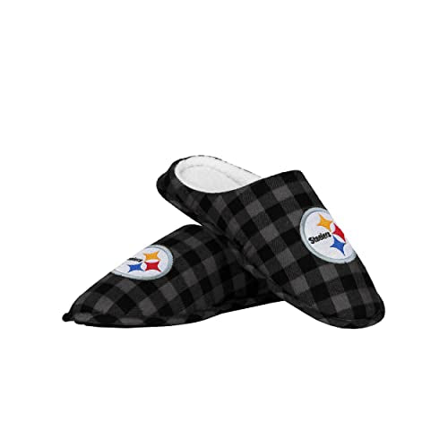 Men's Sherpa Lined Buffalo Check Memory Foam Slippers