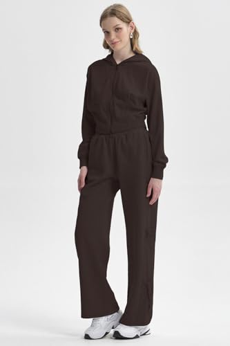 Wide Leg Sweatpants for Women - Baggy Lounge Pants with Ties - X-Small Coffee