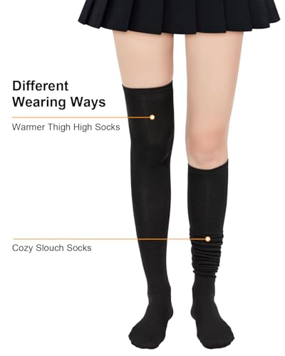 Thigh High Striped Socks - Thin Over the Knee Boot Socks - Black One Size