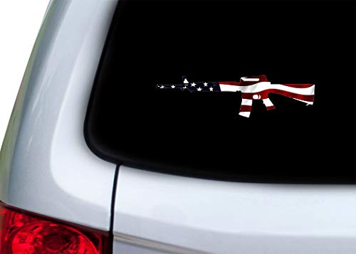 AR-15 Rifle Decal Sticker with USA Flag - 6.5" Vinyl Car Bumper