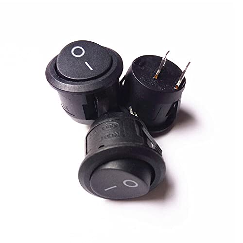 2-Pack Round Rocker Switch - SPST 12V 10A Black On/Off Button for DC Circuits