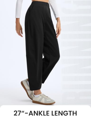 Baleaf Women's 27" Fleece-Lined Wide Leg Winter Pants Black Medium