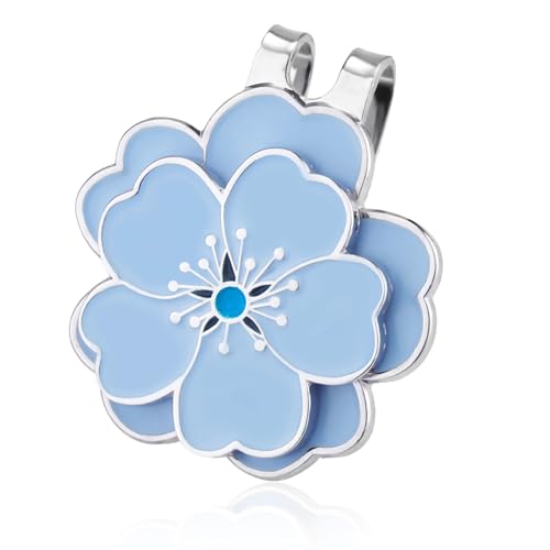 Magnetic Golf Ball Marker with Hat Clip - Blue Flower Design