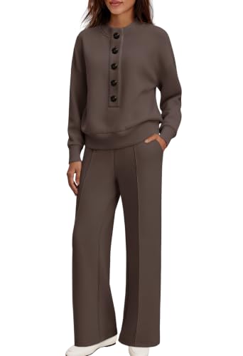 SENSERISE Women's 2-Piece Coffee Brown Sweatsuit Set - Small Lounge Wear
