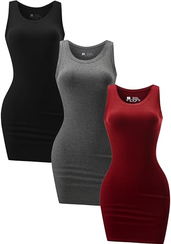 Chongbaijia Women's Sleeveless Bodycon Summer Dress - Black, Gray, Red, XL