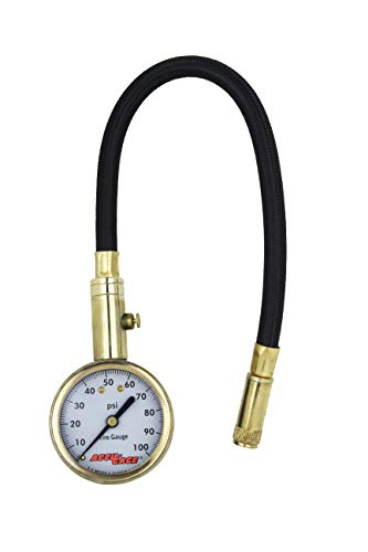 PSI Dial Tire Gauge with Straight Chuck and Flex Hose - Standard Valve