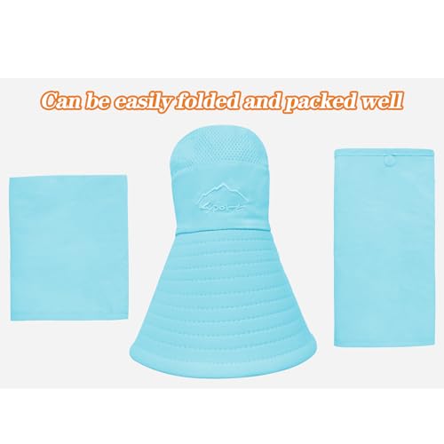 Wide Brim Fishing Hat for Men & Women - Blue with Face Cover & Neck Flap - UPF 50+