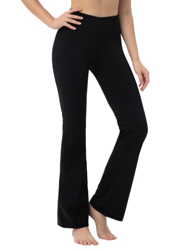 BUBBLELIME Women's High Waist Bootcut Yoga Pants 37-Inch Inseam Large Black - Tummy Control, Pockets
