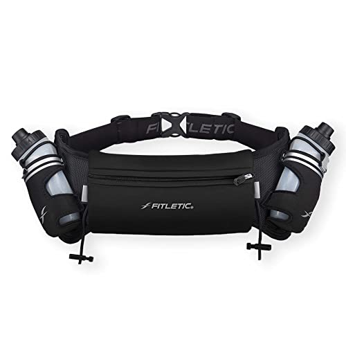 Hydration Running Belt with Water Bottles - S/M (24"-34") - Black