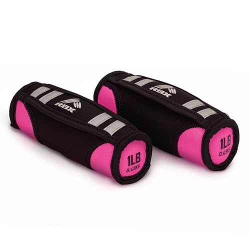 RBX 2lb Walking Hand Weights Pair - Black Pink Reflective Safety Straps, Comfortable Grip