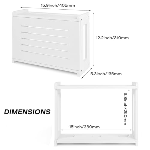 Router Shelf Wall Mount WiFi Router Storage Box Modem Cable Router Cover Organized Power Strip Cable Management Hider Rack by Solid Wood Need Assembly White