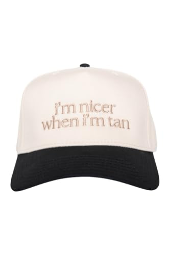 KATYDID Vintage Trucker Hat for Women - Two-Toned Embroidered Baseball Cap - Black/Tan