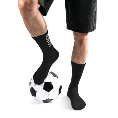 Anti-Slip Grip Soccer Socks - Cushioned Sports Sock, Black - 4 Pairs, Medium