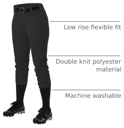 Alleson Athletic Ladies Belt Loop Fastpitch Pants, Large, Black