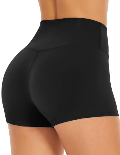 High Waisted Biker Shorts for Women - 3-Inch Soft Spandex Athletic Shorts - Black