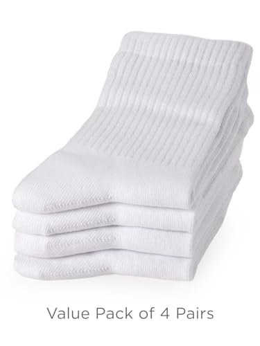 Unisex Kids Soft Combed Cotton Athletic Socks - X-Large All White