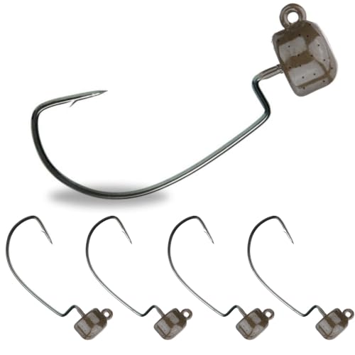 Reaction Tackle Tungsten Ned Rig Mushroom Jig Heads 1/8 oz Green Pumpkin 5-pack, EWG/standard options