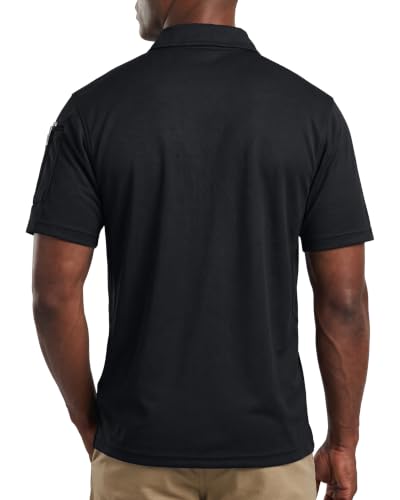 Breathable Quick-Dry Men's Polo Shirt UPF 50+ - Large, Black