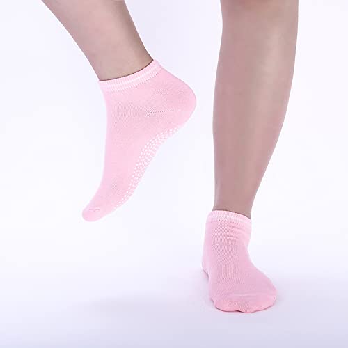 Non-Slip Yoga Socks for Women - 4 Pairs, Sizes 6-6.5 - Black, Pink, Grey, Blue