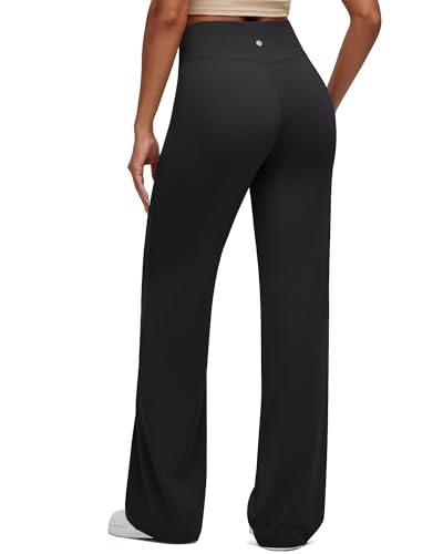 G4Free Women's High Waist Wide Leg Yoga Pants Black Medium - Cross Waist Casual Trousers with Zipper Pockets, 29/31/33 Inches