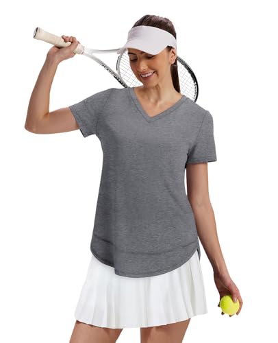 Womens Short Sleeve Workout Top - Sun Protection UPF 50+ - Grey, X-Large
