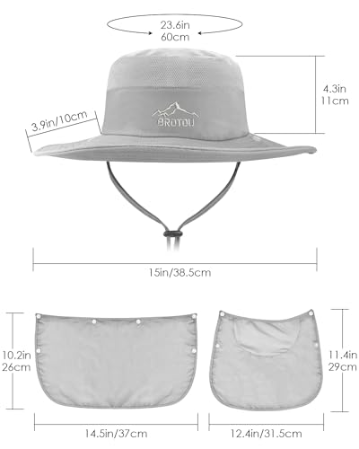 UPF 50+ Sun Hat with Face & Neck Flap - Light Grey One Size