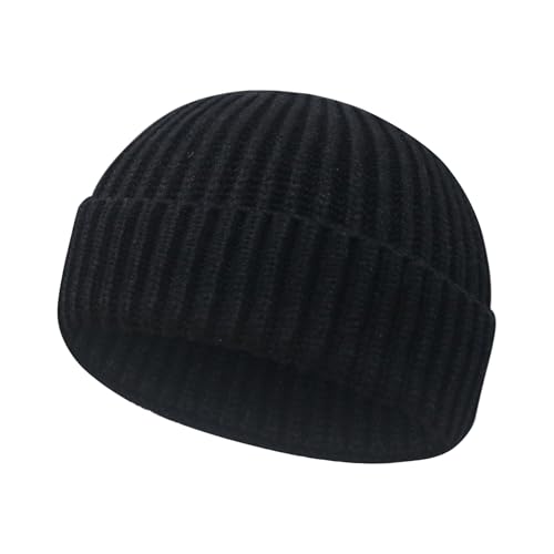 Wool Fisherman Beanies for Men Women Short Cuff Knit Beanie