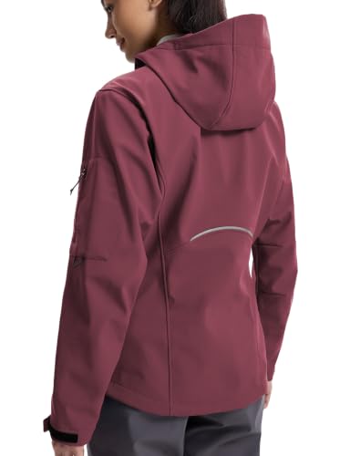Baleaf Women's Softshell Jacket Fleece Lined Water-Resistant Hooded Coat - Large, Wine Red