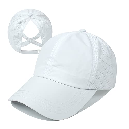 Criss Cross Ponytail Baseball Cap for Women - White One Size