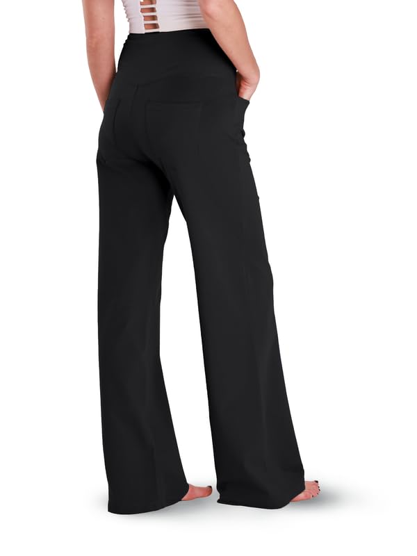 Houmous Wide Leg Cotton Yoga Pants for Women, High Waist, Pockets, 28" Inseam, X-Large, Black