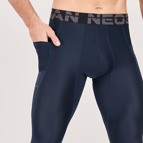 Men's Compression Leggings - Base Layer Running Gym Pants 29" Inseam - Navy Blue