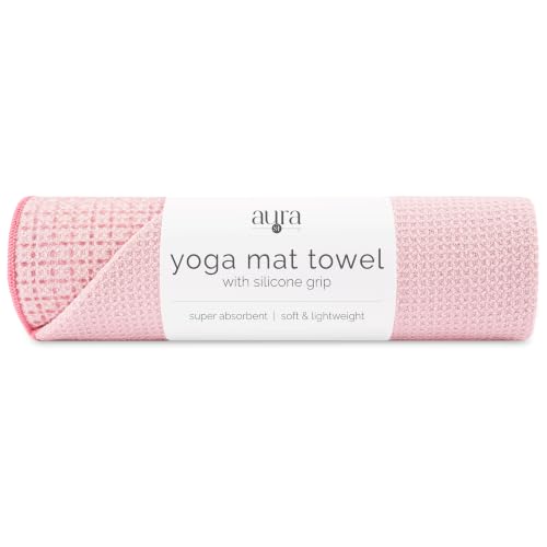 Microfiber Yoga Mat Towel with Silicone Grip - Pink, 24" x 72"