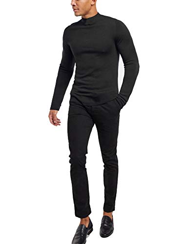 Men's Lightweight Long Sleeve Mock Turtleneck Pullover - Black, Medium