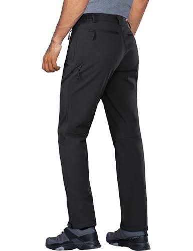 Stlight 34W x 32L Black Snow Ski Pants - Water-Repellent Softshell with Fleece Liner, 6 Zip Pockets