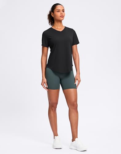 Women's V-Neck Dry Fit Workout Shirt - Short Sleeve, Large, Black