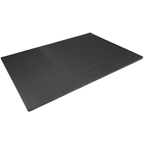 Extra Thick EVA Foam Exercise Puzzle Mat - Black, 6 Tiles (24 SQ FT)