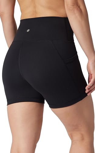 Yogalicious High Waist Biker Shorts 5” & 7” Squat Proof Workout Yoga Shorts - 2 Pack, Medium, Black with Pockets