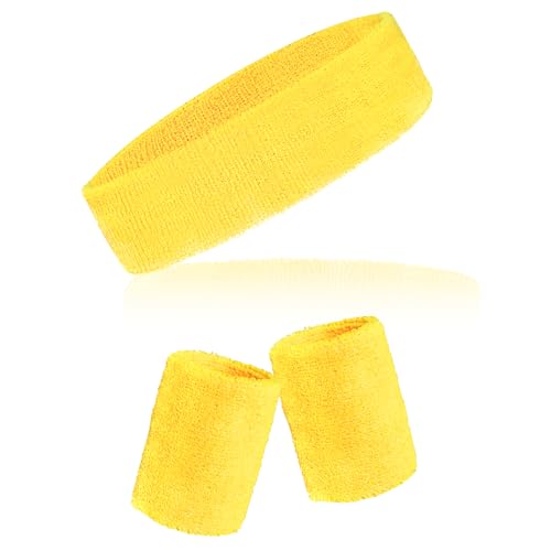 Sweatband Set - 1 Headband & 2 Wristbands - Yellow